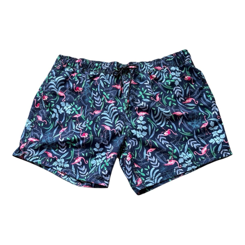 Joules Swim Shorts Mens XXL Blue Flamingo Trunks‎ Drawstring Pockets Lined